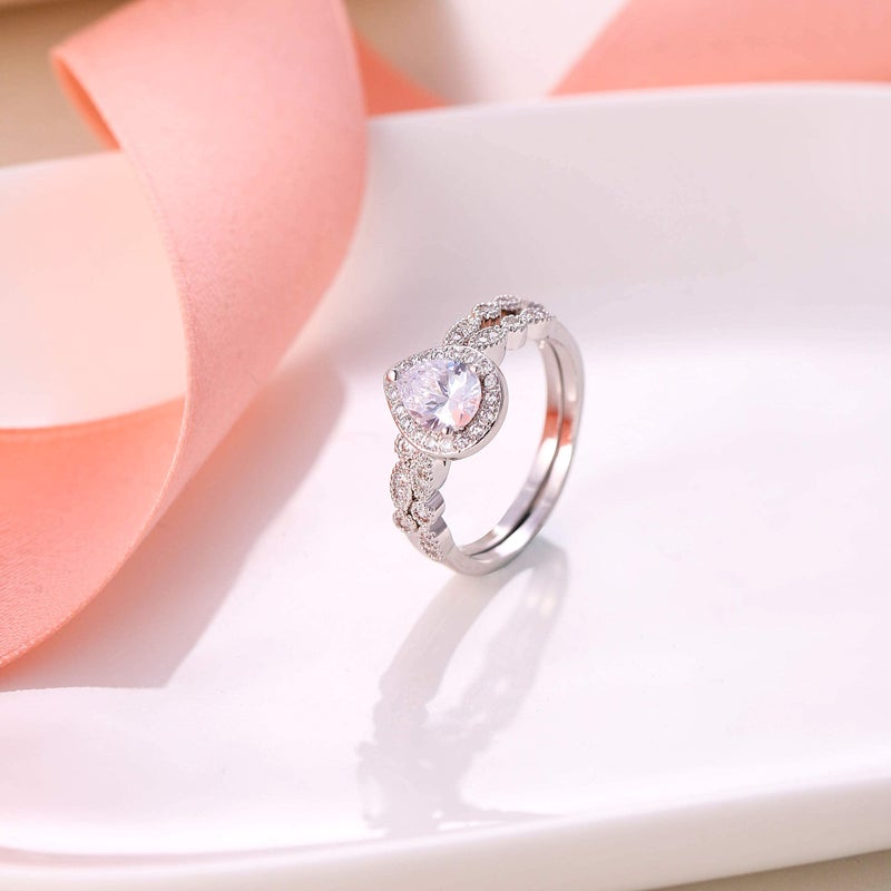 EVER FAITH Bridal Engagement Jewelry Valentine Gift White Cubic Zirconia Pear Shaped Teardrop Promise Ring Set Size 7 - Image 4